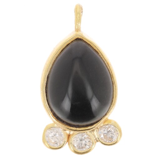 14x7mm 925 silver drop Pendant - gem & zirconium oxides - Black Onyx - Gold x1