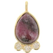 14x7mm 925 silver drop Pendant - gem & zirconium oxides - Rhodonite - Gold x1