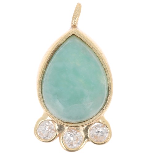 14x7mm 925 silver drop Pendant - gem & zirconium oxides - Amazonite - Gold x1