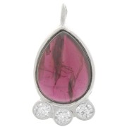 14x7mm 925 silver drop Pendant - gem & zirconium oxides - Garnet x1