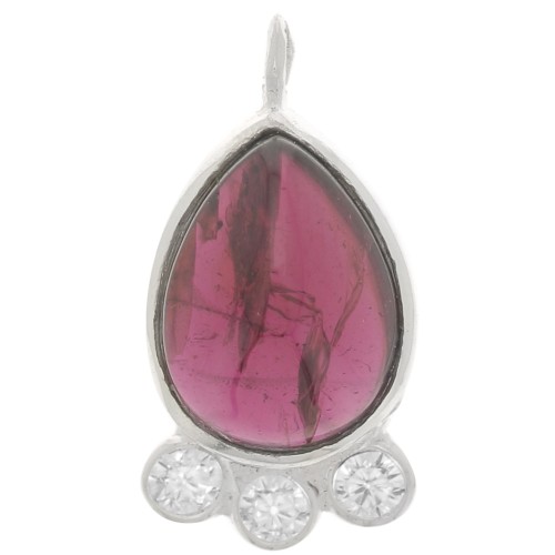 14x7mm 925 silver drop Pendant - gem & zirconium oxides - Garnet x1