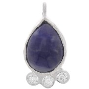 14x7mm 925 silver drop Pendant - gem & zirconium oxides - Sodalite x1
