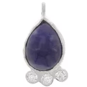 14x7mm 925 silver drop Pendant - gem & zirconium oxides - Sodalite x1