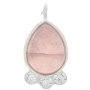 14x7mm 925 silver drop Pendant - gem & zirconium oxides - Rose Quartz x1|raw }}