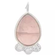 14x7mm 925 silver drop Pendant - gem & zirconium oxides - Rose Quartz x1