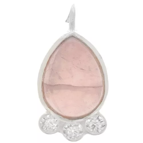 14x7mm 925 silver drop Pendant - gem & zirconium oxides - Rose Quartz x1