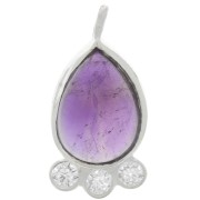 14x7mm 925 silver drop Pendant - gem & zirconium oxides - Amethyst x1|raw }}