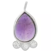 14x7mm 925 silver drop Pendant - gem & zirconium oxides - Amethyst x1