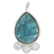 14x7mm 925 silver drop Pendant - gem & zirconium oxides - Apatite x1