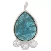 14x7mm 925 silver drop Pendant - gem & zirconium oxides - Apatite x1