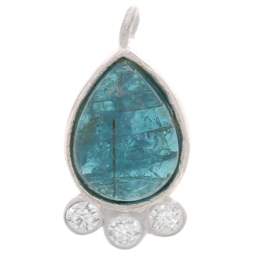 14x7mm 925 silver drop Pendant - gem & zirconium oxides - Apatite x1