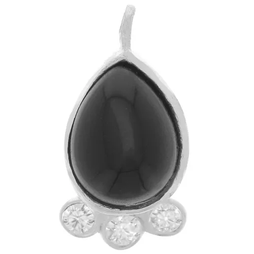 14x7mm 925 silver drop Pendant - gem & zirconium oxides - Black Onyx x1