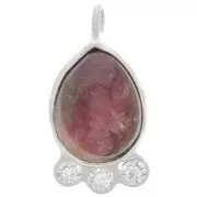 14x7mm 925 silver drop Pendant - gem & zirconium oxides - Rhodonite x1