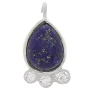 14x7mm 925 silver drop Pendant - gem & zirconium oxides - Lapis lazuli x1