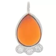 14x7mm 925 silver drop Pendant - gem & zirconium oxides - imitation Carnelian x1