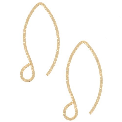 21mm 925 Sterling Silver Diamond effect Earwires - Fine Gold Plated x2
