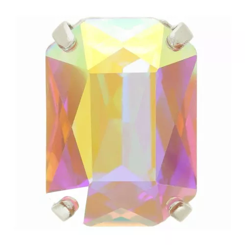 14x10mm Aurora A4627 set crystal - Octagon - Rhodium - Crystal AB x1