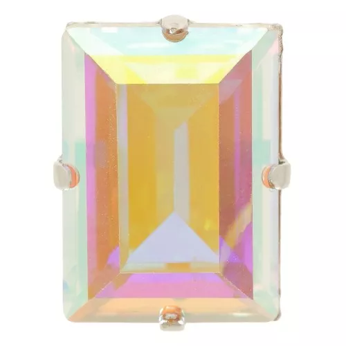 14x10mm Aurora set Crystal A4527 Step Cut Baguette - Rhodium - Crystal AB x1