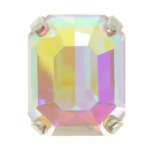 8x6mm Aurora set crystaAl 4610 Step Cut Octagon - Rhodium Tone - Crystal AB x1