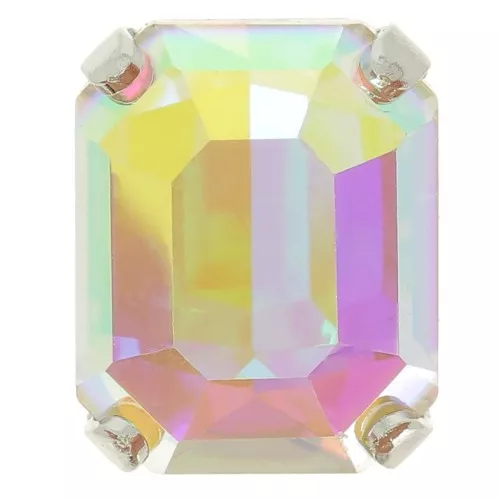 10x8mm Aurora set crystaAl 4610 Step Cut Octagon - Silver Tone - Crystal AB x1