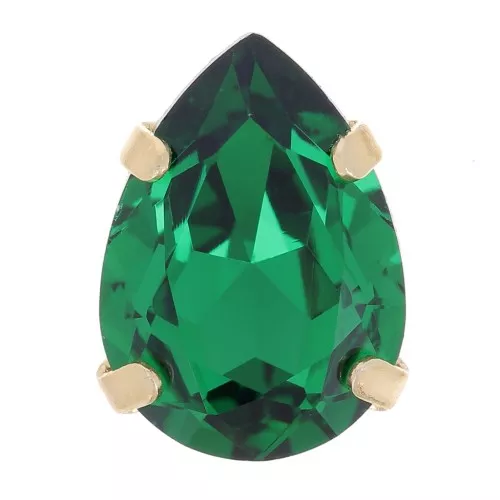 8x6mm Aurora A4320 Drop set crystal - Gold Tone - Emerald x1