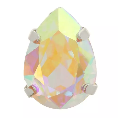 8x6mm Aurora A4320 Drop set crystal - Rhodium - Crystal AB x1