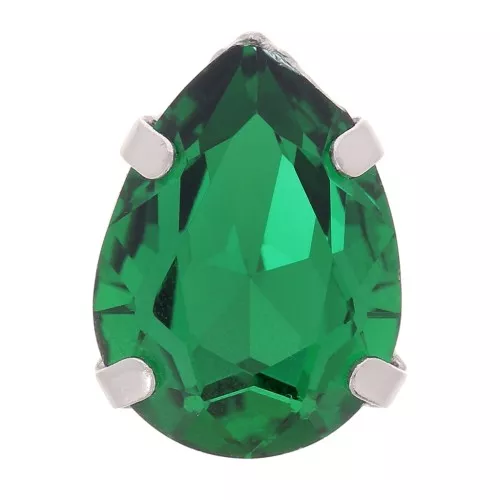 8x6mm Aurora A4320 Drop set crystal - Rhodium - Emerald x1