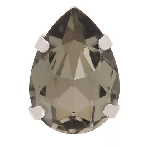 8x6mm Aurora A4320 Drop set crystal - Rhodium - Black Diamond x1