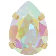 14x10mm Aurora A4320 Drop set crystal - Rhodium Gold Tone - Crystal AB x1