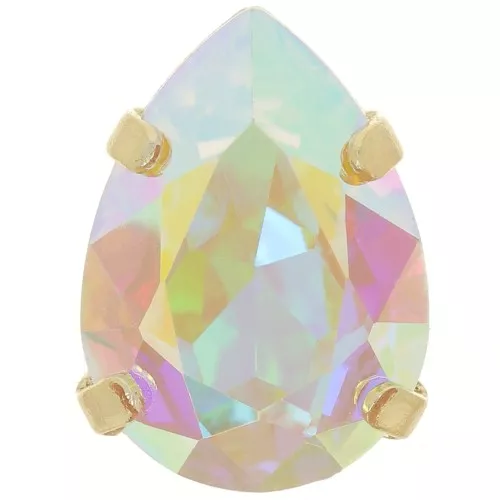 14x10mm Aurora A4320 Drop set crystal - Rhodium Gold Tone - Crystal AB x1