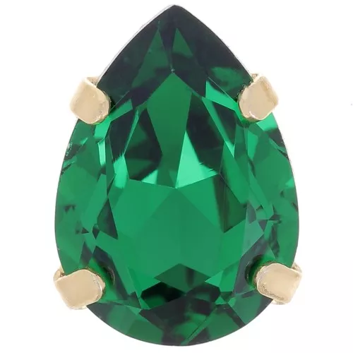 14x10mm Aurora A4320 Drop set crystal - Rhodium Gold Tone - Emerald x1