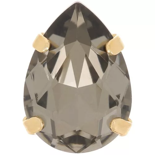 14x10mm Aurora A4320 Drop set crystal - Rhodium Gold Tone - Black Diamond x1