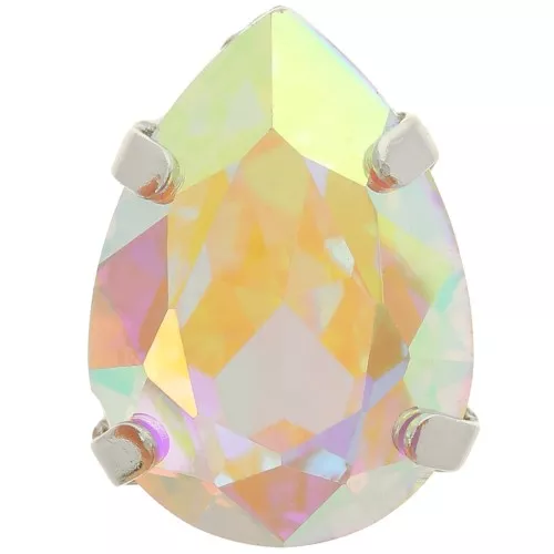 14x10mm Aurora A4320 Drop set crystal - Rhodium - Crystal AB x1