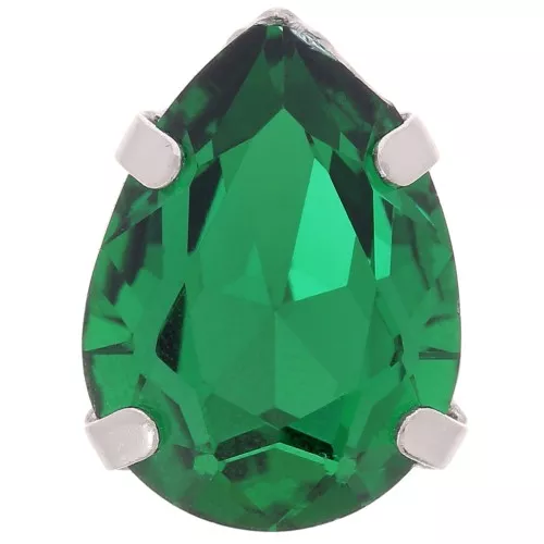 14x10mm Aurora A4320 Drop set crystal - Rhodium - Emerald x1