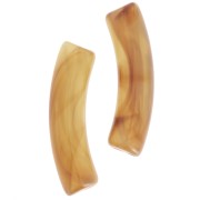 32x8mm Curved tube beads in transparent Acrylic - marbled Brown x6