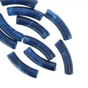 32x8 mm curved tube beads in opaque acrylic - Marbled Medium Blue x6