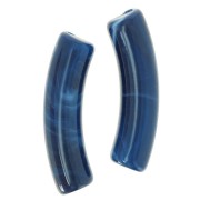 32x8 Curved tube beads in opaque acrylic - Marbled Bleu moyen x6