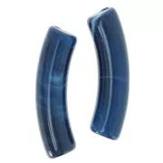 32x8 Curved tube beads in opaque acrylic - Marbled Bleu moyen x6