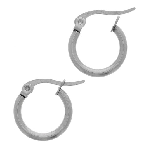 15mm 304 Stainless Steel Round hoop earrings x2