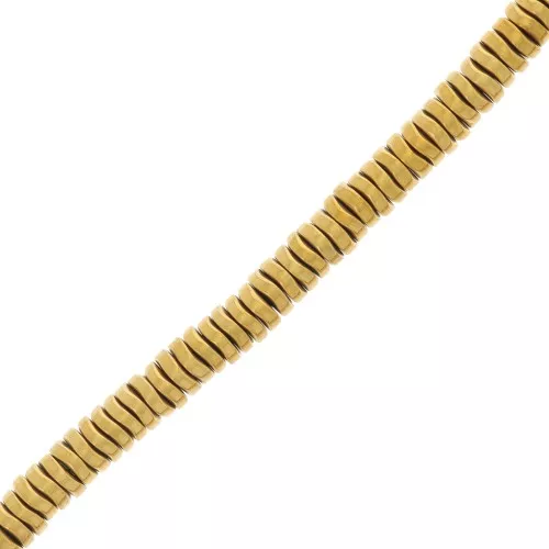 4x1.3mm wavy Heishi beads - imitation Hematite - Gold Tone x38cm