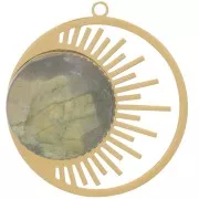 30mm Stainless steel 316L Round pendant - sun pattern - Gold Tone x1