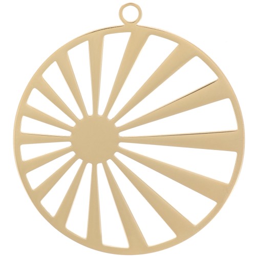 28mm Stainless steel round sun pendant - for 6mm cabochon - Gold Tone x1