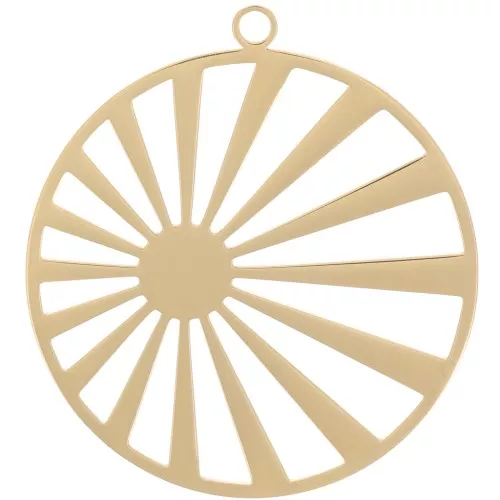 28mm Stainless steel round sun pendant - for 6mm cabochon - Gold Tone x1