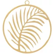 30mm Stainless steel 316L Round pendant - leaf pattern - Gold Tone x1