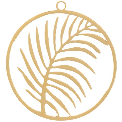30mm Stainless steel 316L Round pendant - leaf pattern - Gold Tone x1