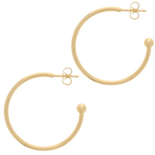 30mm Open hoop earrings with ball - Fine Gold plated x2