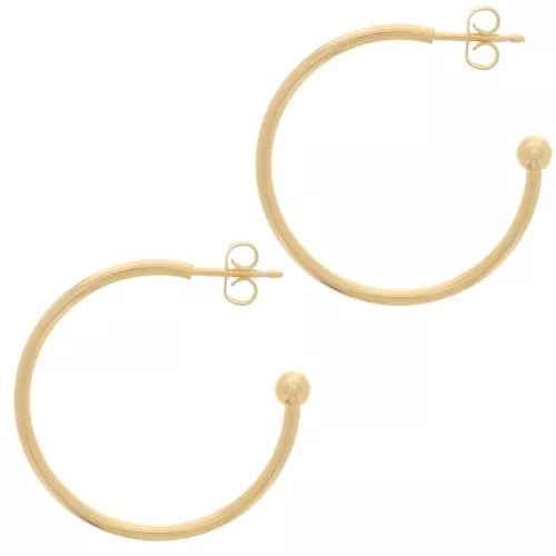30mm Open hoop earrings with ball - Fine Gold plated x2