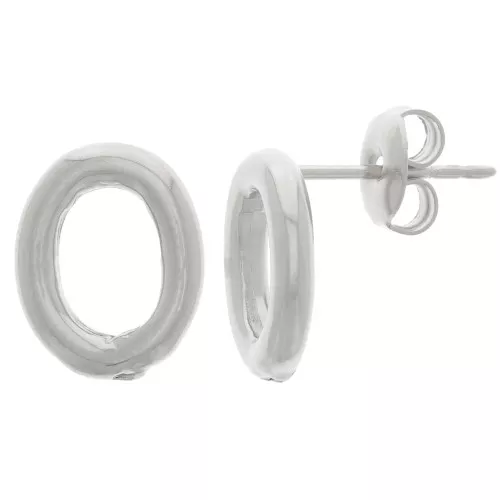 12.5x10mm Oval EarStuds - Rhodium x2