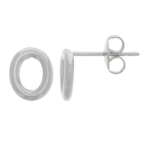 9.5x8mm Oval EarStuds - Rhodium x2