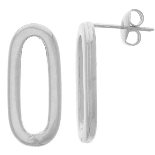 22x10mm Hollow Oval Stud Earrings - Rhodium x2
